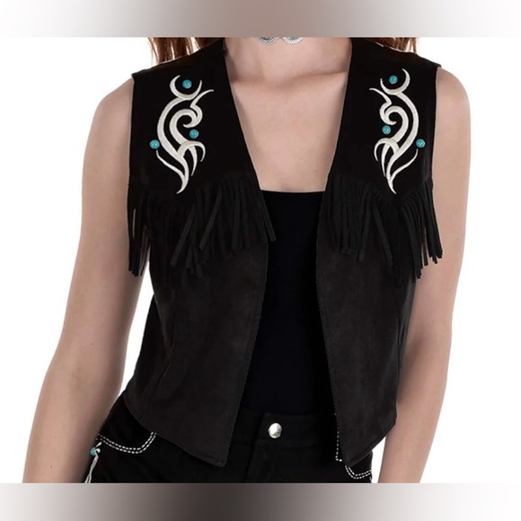 Amscan Tops - AMSCAN COWGIRL VEST Adult Black Faux Suede with Fringe size S  NWT